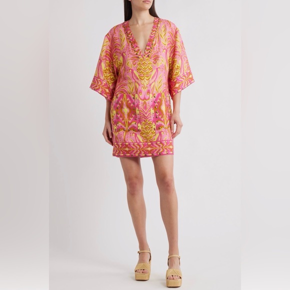 Farm Rio XS pineapple tapestry studded linen shift dress - Picture 1 of 3
